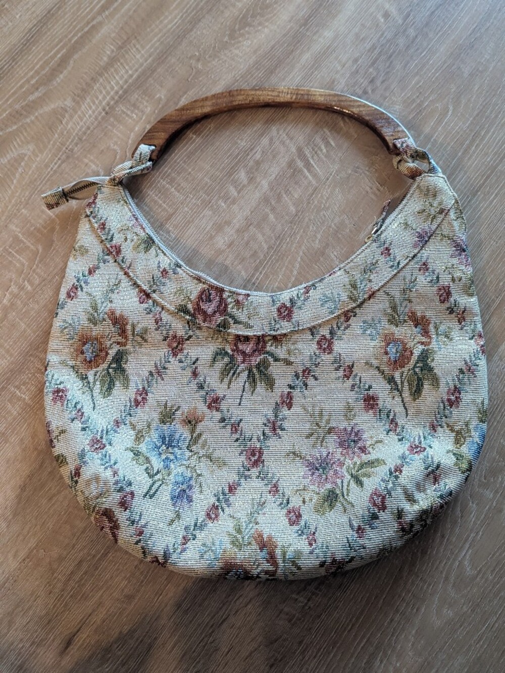 Vintage Floral Tapestry Crescent Shoulder Bag